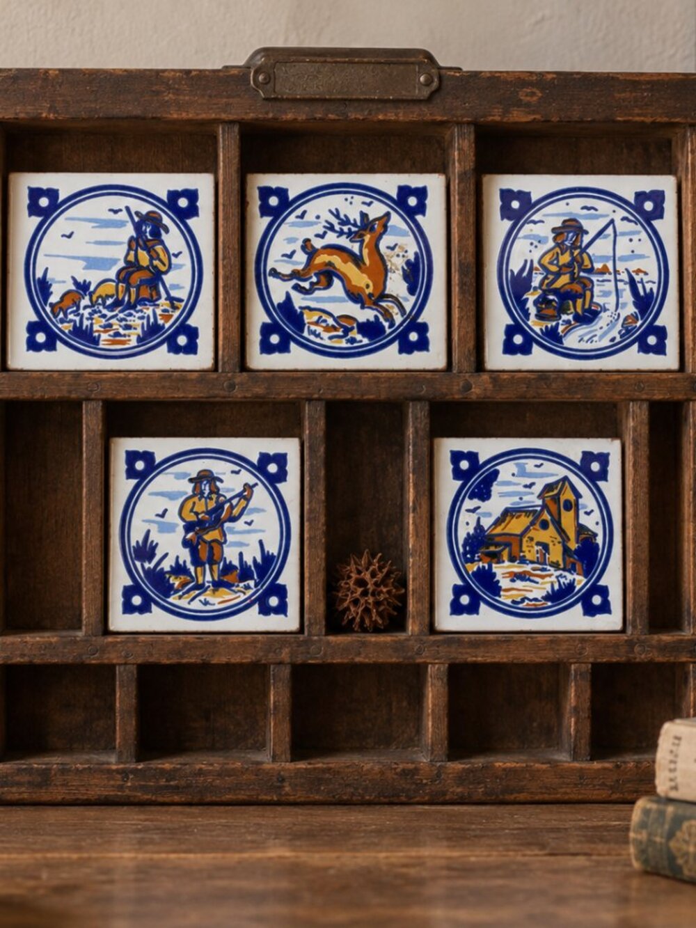 Set of 5 Delft Style Ceramic Tiles Dutch Folk Art Miniature 2.5"